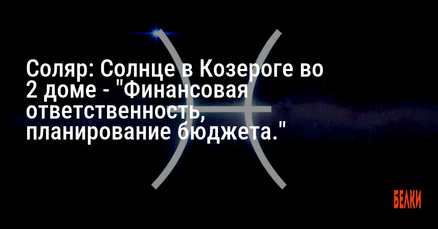 Соляр: Солнце в Козероге во 2 доме — «Финансовая ответственность, планирование бюджета.»