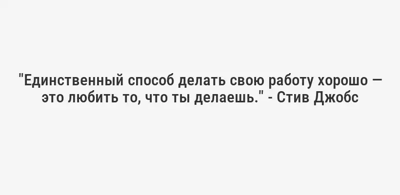 "Единственный способ делать свою работу хорошо — это любить то, что ты делаешь." - Стив Джобс