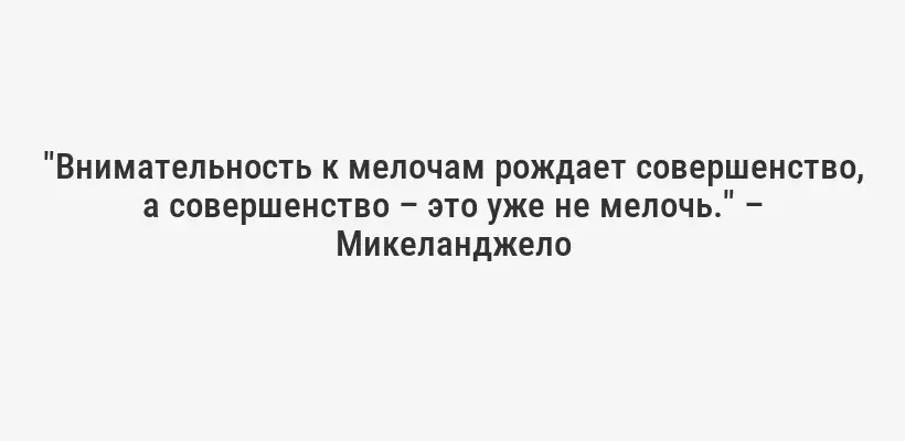 "Внимательность к мелочам рождает совершенство, а совершенство – это уже не мелочь." – Микеланджело