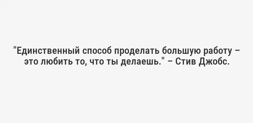 "Единственный способ проделать большую работу – это любить то, что ты делаешь." – Стив Джобс.