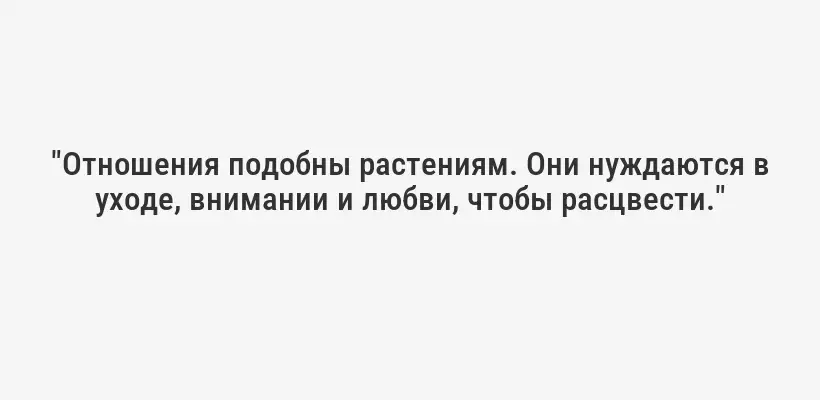 "Отношения подобны растениям. Они нуждаются в уходе, внимании и любви, чтобы расцвести."
