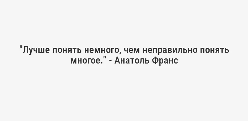 "Лучше понять немного, чем неправильно понять многое." - Анатоль Франс