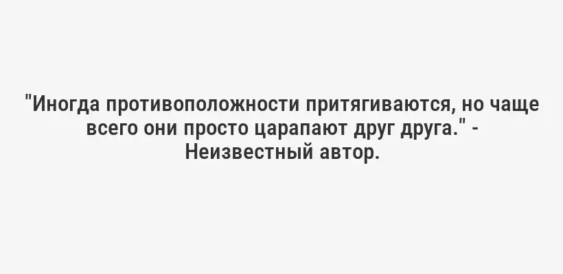 "Иногда противоположности притягиваются, но чаще всего они просто царапают друг друга." - Неизвестный автор.