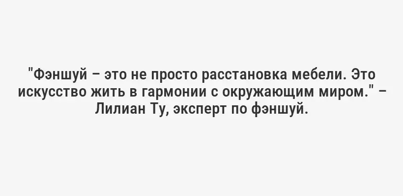 "Фэншуй – это не просто расстановка мебели. Это искусство жить в гармонии с окружающим миром." – Лилиан Ту, эксперт по фэншуй.