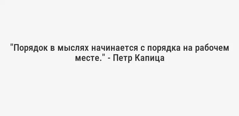 "Порядок в мыслях начинается с порядка на рабочем месте." - Петр Капица