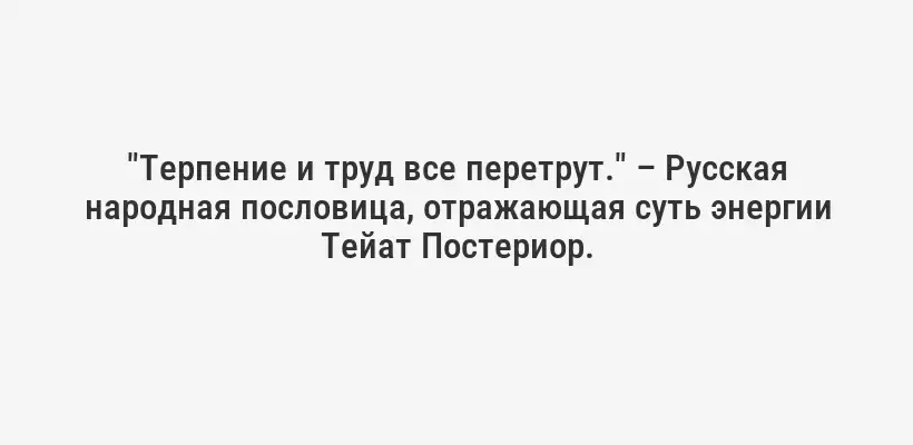 "Терпение и труд все перетрут." – Русская народная пословица, отражающая суть энергии Тейат Постериор.