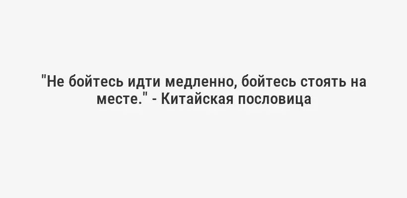 "Не бойтесь идти медленно, бойтесь стоять на месте." - Китайская пословица