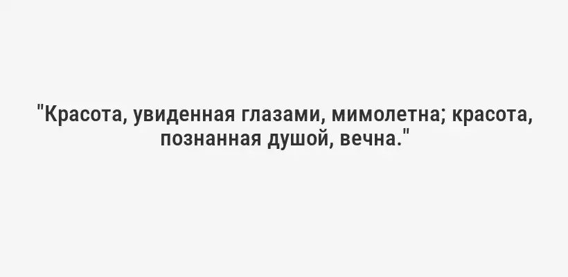 "Красота, увиденная глазами, мимолетна; красота, познанная душой, вечна."