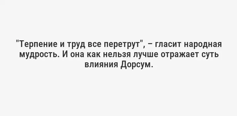 "Терпение и труд все перетрут", – гласит народная мудрость. И она как нельзя лучше отражает суть влияния Дорсум.