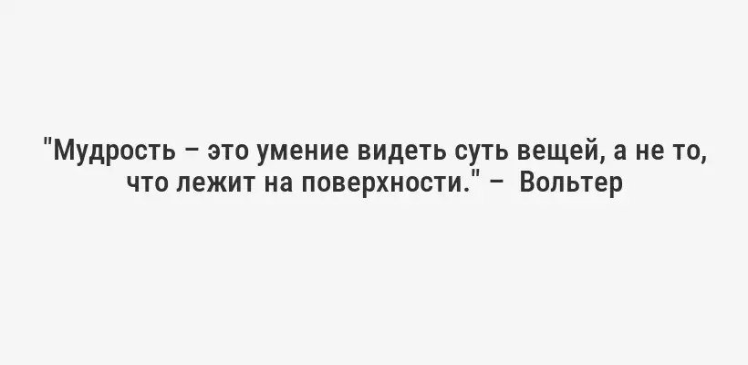 "Мудрость – это умение видеть суть вещей, а не то, что лежит на поверхности." –  Вольтер