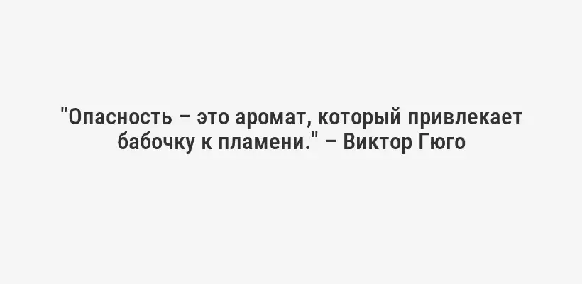 "Опасность – это аромат, который привлекает бабочку к пламени." – Виктор Гюго