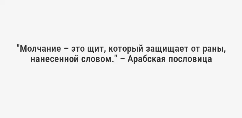 "Молчание – это щит, который защищает от раны, нанесенной словом." – Арабская пословица