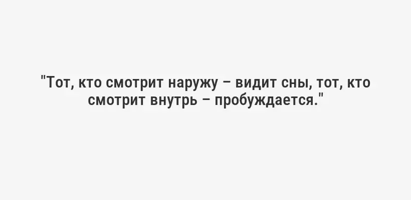 "Тот, кто смотрит наружу – видит сны, тот, кто смотрит внутрь – пробуждается."