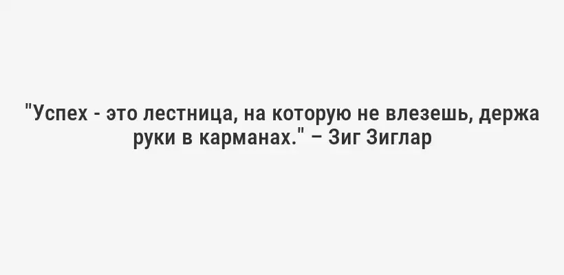 "Успех - это лестница, на которую не влезешь, держа руки в карманах." – Зиг Зиглар