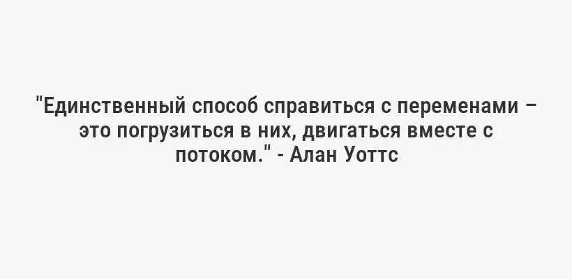 "Единственный способ справиться с переменами – это погрузиться в них, двигаться вместе с потоком." - Алан Уоттс