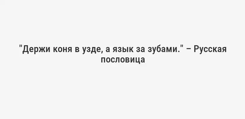 "Держи коня в узде, а язык за зубами." – Русская пословица