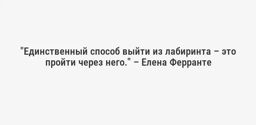 "Единственный способ выйти из лабиринта – это пройти через него." – Елена Ферранте