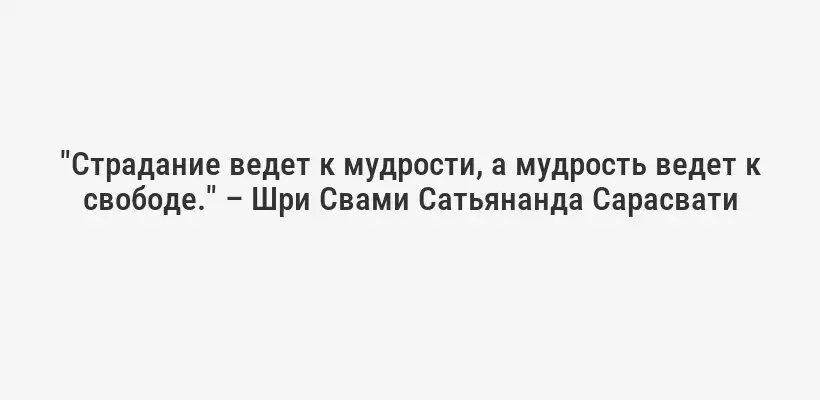 "Страдание ведет к мудрости, а мудрость ведет к свободе." – Шри Свами Сатьянанда Сарасвати