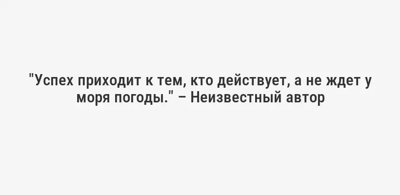 "Успех приходит к тем, кто действует, а не ждет у моря погоды." – Неизвестный автор