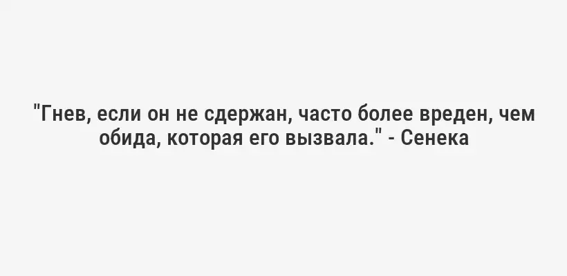 "Гнев, если он не сдержан, часто более вреден, чем обида, которая его вызвала." - Сенека