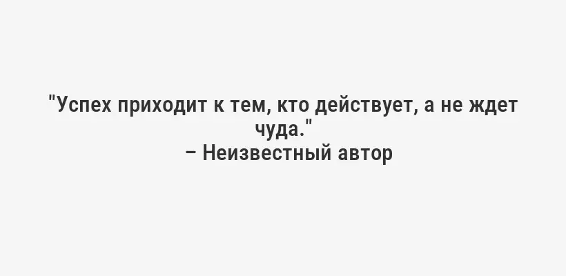 "Успех приходит к тем, кто действует, а не ждет чуда."
– Неизвестный автор