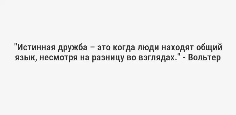 "Истинная дружба – это когда люди находят общий язык, несмотря на разницу во взглядах." - Вольтер