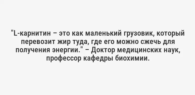 "L-карнитин – это как маленький грузовик, который перевозит жир туда, где его можно сжечь для получения энергии." – Доктор медицинских наук, профессор кафедры биохимии.
