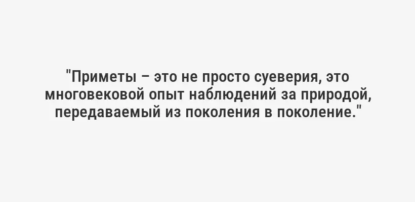 "Приметы – это не просто суеверия, это многовековой опыт наблюдений за природой, передаваемый из поколения в поколение."
