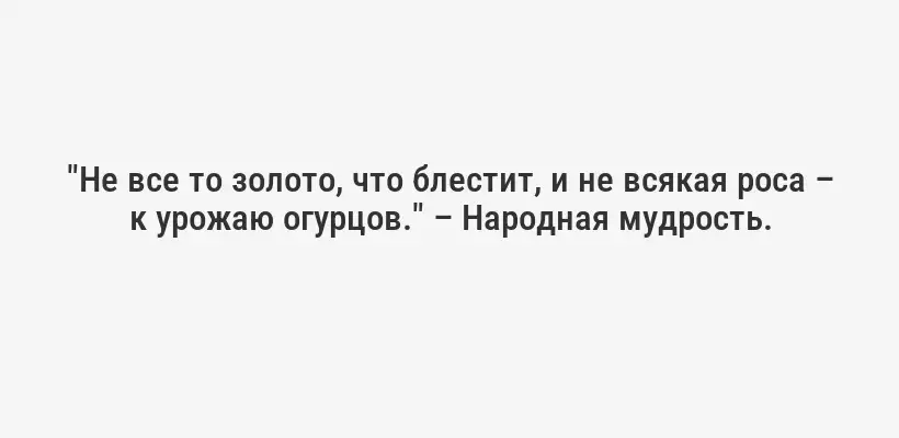 "Не все то золото, что блестит, и не всякая роса – к урожаю огурцов." – Народная мудрость.