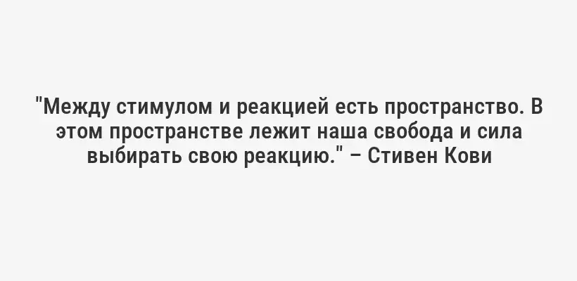 "Между стимулом и реакцией есть пространство. В этом пространстве лежит наша свобода и сила выбирать свою реакцию." – Стивен Кови