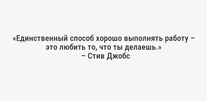 «Единственный способ хорошо выполнять работу – это любить то, что ты делаешь.»
– Стив Джобс