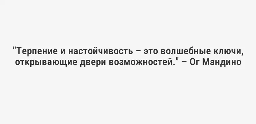 "Терпение и настойчивость – это волшебные ключи, открывающие двери возможностей." – Ог Мандино