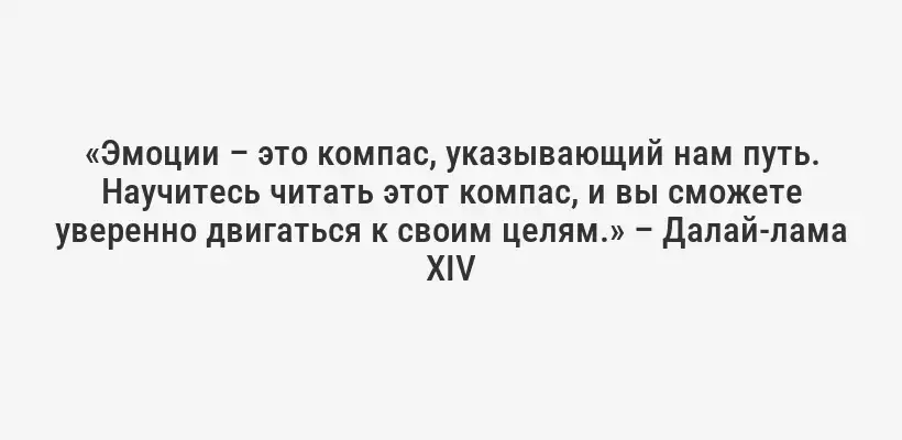 «Эмоции – это компас, указывающий нам путь. Научитесь читать этот компас, и вы сможете уверенно двигаться к своим целям.» – Далай-лама XIV