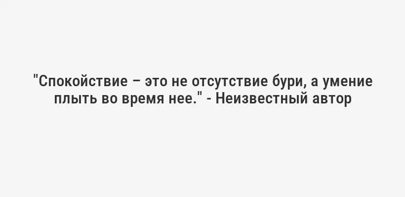 "Спокойствие – это не отсутствие бури, а умение плыть во время нее." - Неизвестный автор
