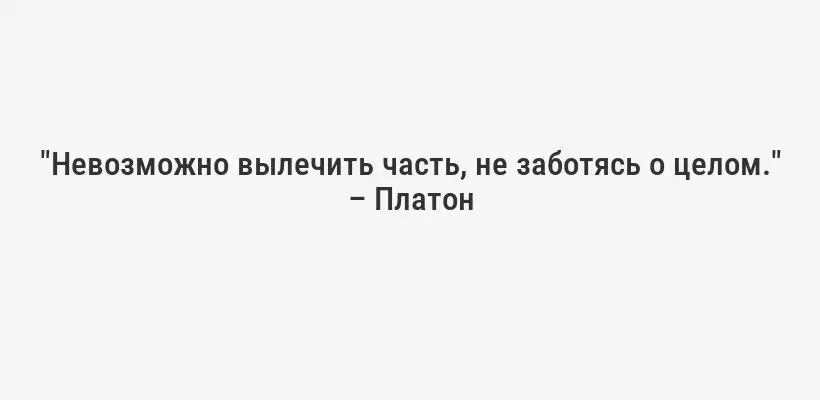 "Невозможно вылечить часть, не заботясь о целом." – Платон
