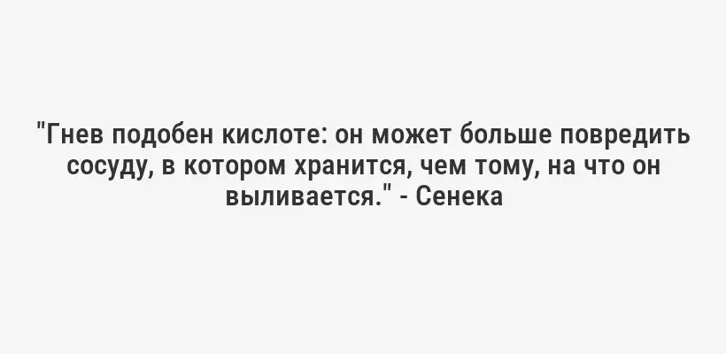 "Гнев подобен кислоте: он может больше повредить сосуду, в котором хранится, чем тому, на что он выливается." - Сенека