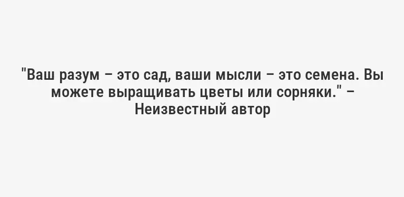 "Ваш разум – это сад, ваши мысли – это семена. Вы можете выращивать цветы или сорняки." – Неизвестный автор