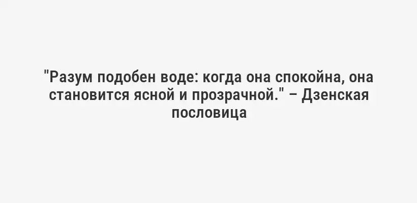 "Разум подобен воде: когда она спокойна, она становится ясной и прозрачной." – Дзенская пословица