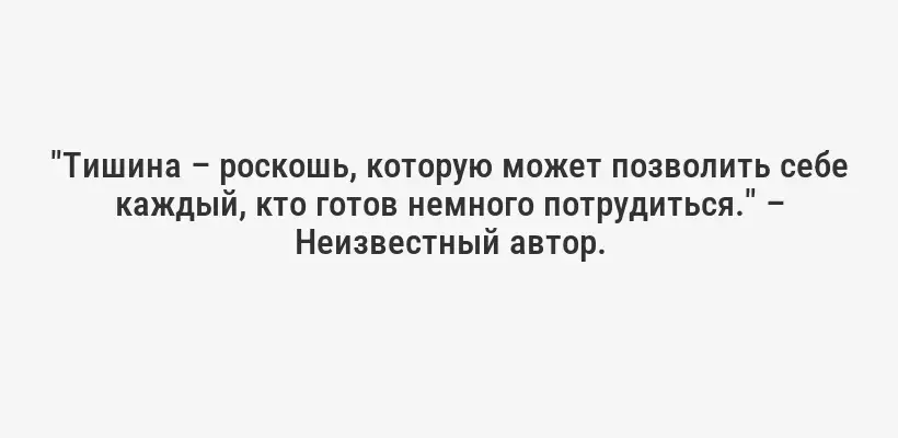 "Тишина – роскошь, которую может позволить себе каждый, кто готов немного потрудиться." – Неизвестный автор.