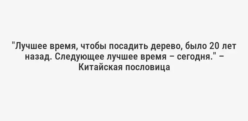 "Лучшее время, чтобы посадить дерево, было 20 лет назад. Следующее лучшее время – сегодня." – Китайская пословица