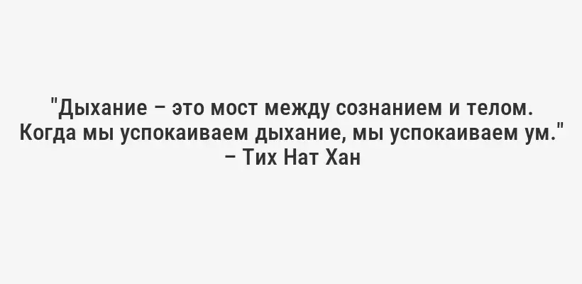 "Дыхание – это мост между сознанием и телом. Когда мы успокаиваем дыхание, мы успокаиваем ум." – Тих Нат Хан