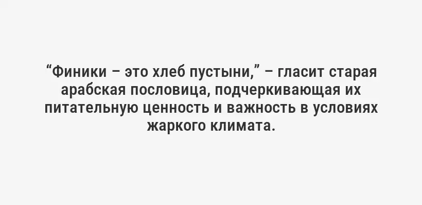 “Финики – это хлеб пустыни,” – гласит старая арабская пословица, подчеркивающая их питательную ценность и важность в условиях жаркого климата.