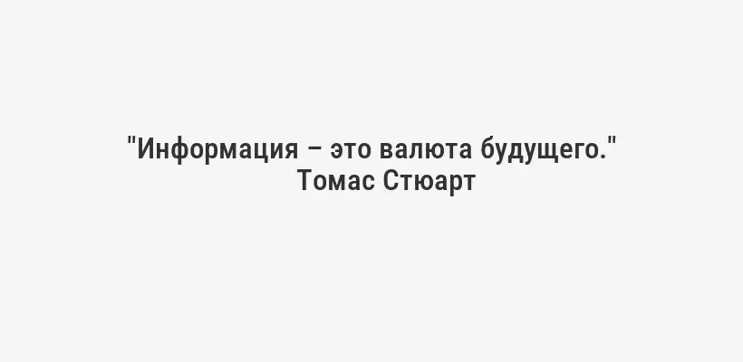 "Информация – это валюта будущего."
Томас Стюарт