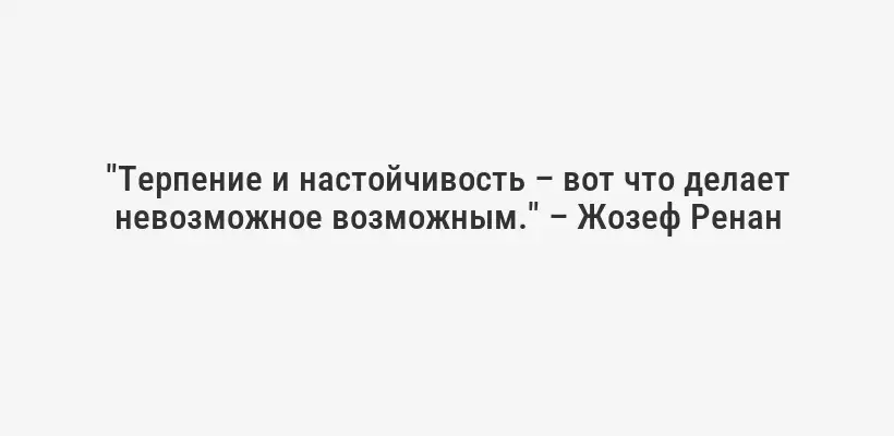 "Терпение и настойчивость – вот что делает невозможное возможным." – Жозеф Ренан