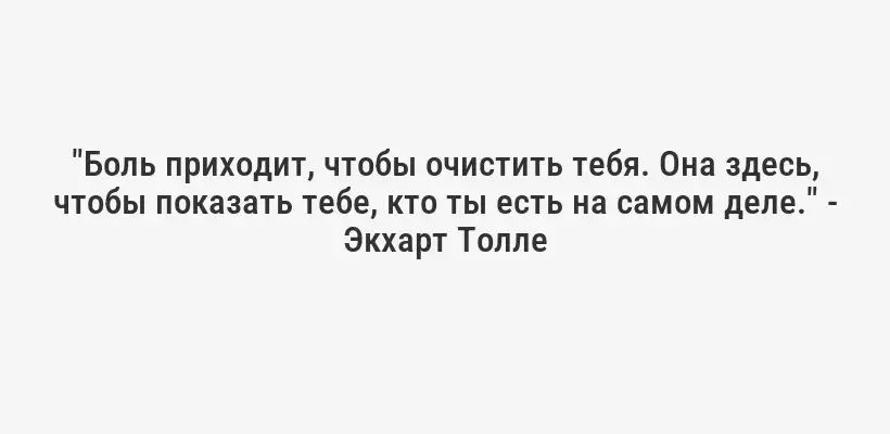 "Боль приходит, чтобы очистить тебя. Она здесь, чтобы показать тебе, кто ты есть на самом деле." - Экхарт Толле
