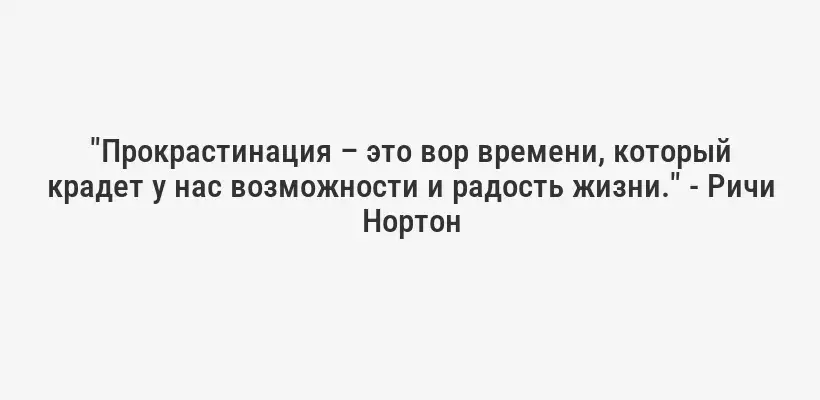 "Прокрастинация – это вор времени, который крадет у нас возможности и радость жизни." - Ричи Нортон