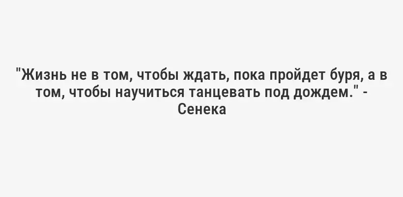 "Жизнь не в том, чтобы ждать, пока пройдет буря, а в том, чтобы научиться танцевать под дождем." - Сенека