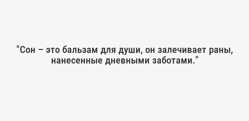 "Сон – это бальзам для души, он залечивает раны, нанесенные дневными заботами."