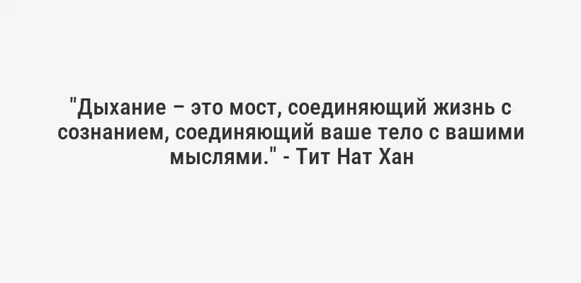 "Дыхание – это мост, соединяющий жизнь с сознанием, соединяющий ваше тело с вашими мыслями." - Тит Нат Хан