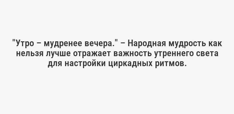 "Утро – мудренее вечера." – Народная мудрость как нельзя лучше отражает важность утреннего света для настройки циркадных ритмов.